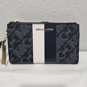 Michael Kors Blue and White Wallet with Gold-Toned Hardware